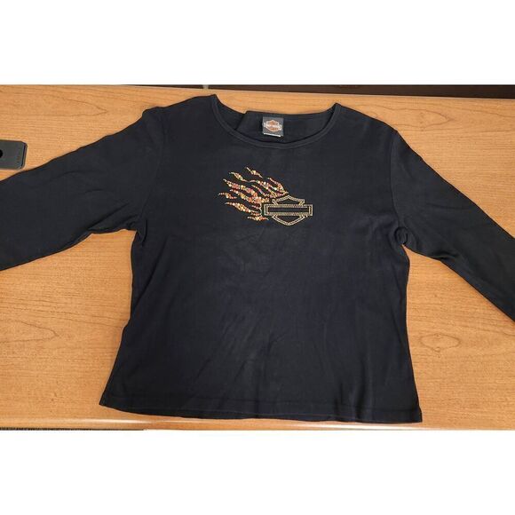 Harley-Davidson 2X long sleeved blacktop with embellished Top Rainbow Multicolor - Picture 2 of 6